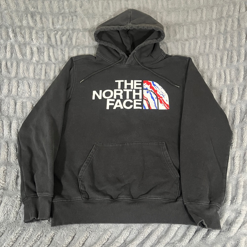 The North Face Mens Black Graphic Logo Pullover Hoodie Size M Outdoor Gorpcore‎